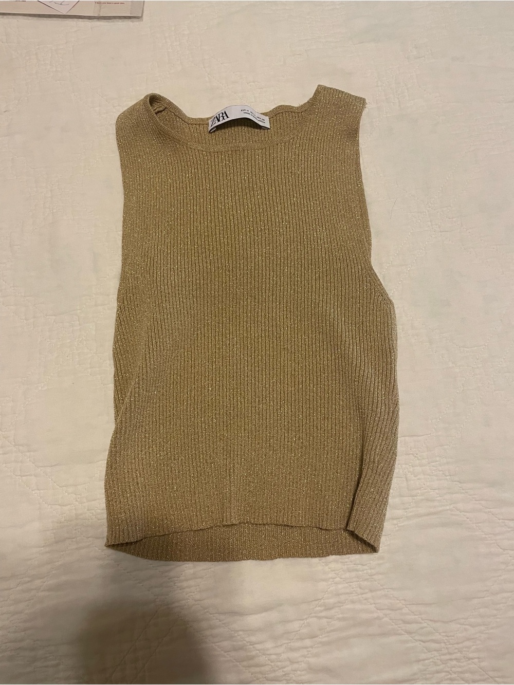 ZARA Metallic Beige Ribbed Sleeveless Knit Top